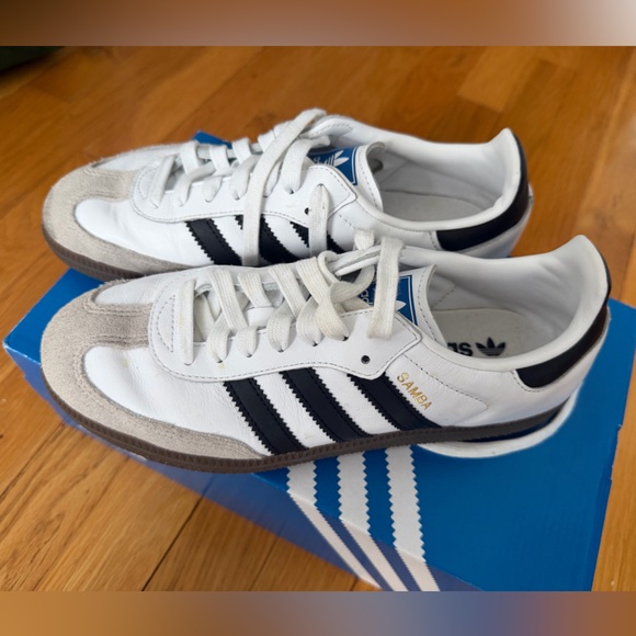 adidas Shoes - adidas Samba Leather Sneakers in White and Black with Suede Toe, great condition